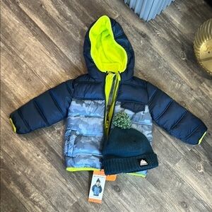 Snozu Kids Puffer Jacket with Hat - Blue and Green